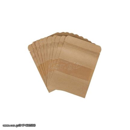 Σακουλάκι Doy Pack 13x22,5cm - Kraft με Παράθυρο - Σετ 100τμχ