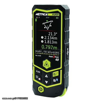 Μετρητής απόστασης laser METRICA M61240 Bluetooth με λειτουργία μέτρησης σημείο προς σημείο & δυνατότητα μέτρησης έως 40m ( M611114 )