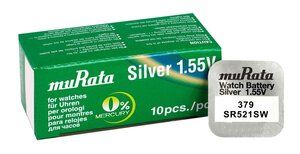 MURATA μπαταρία Silver Oxide για ρολόγια SR521SW, 1.55V, No379, 10τμχ