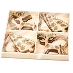 Ξύλινα στολίδια τάρανδος και έλατο σετ 8 τμχ, - Moses