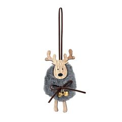 Στολίδι ξύλινο με κουδουνάκι τάρανδος - Γκρι με χρυσό κουδουνάκι - Moses