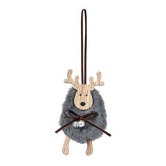 Στολίδι ξύλινο με κουδουνάκι τάρανδος - Γκρι με ασημί κουδουνάκι - Moses