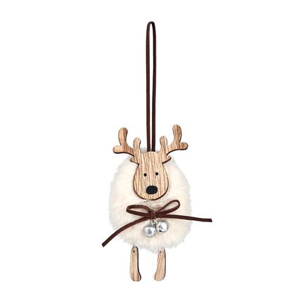Στολίδι ξύλινο με κουδουνάκι τάρανδος - Άσπρο με ασημί κουδουνάκι - Moses