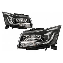 Μπροστινά Φανάρια Set Για Chevrolet Cruze 09-14 Tube DRL & Led Φλας Μαύρα H7/H1 Manual
