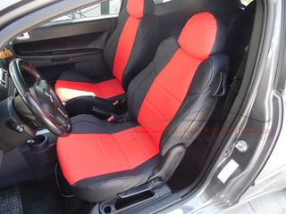 Καλύμματα καθισμάτων bucket μαύρο-κόκκινο carbon-τεχνόδερμα για Mitsubishi Colt 3D (Z3) 2τμχ