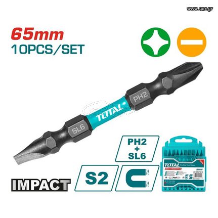 Μύτες Μαγνητικές Μαύρες Διπλές TOTAL ΡH2 + SL6 65mm Σετ 10 Τεμαχίων ( TACIM16HL133 )