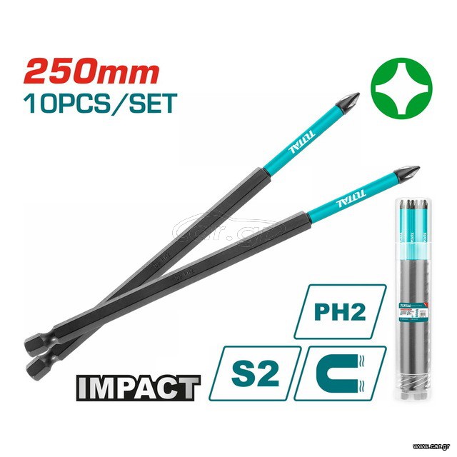Μύτες Μαγνητικές Μαύρες TOTAL ΡH2 250mm Σετ 10 Τεμαχίων ( TACIM16PH2103 )