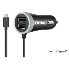 Φορτιστης Αναπτηρα 12V 2,4A Με 2 Θυρες Usb Και 1 TYPE-C Usb Με Καλωδιο Amio – 1 ΤΕΜ.