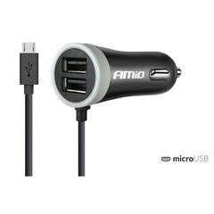 Φορτιστης Αναπτηρα 12V 2,4A Με 2 Θυρες Usb Και 1 Micro Usb Με Καλωδιο Amio – 1 ΤΕΜ.