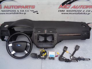 Αερόσακος  Set  FORD FOCUS (2004-2008)     C-MAX Αερόσακος οδηγού 1 μπρίζα με τιμόνι με χειριστήρια,ταμπλό με συνοδηγού,2 προεντατήρες ζώνης,ταινία,εγκέφαλος airbag