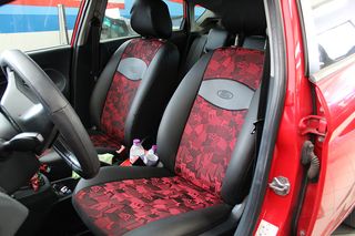 Σετ καλύμματα κόκκινο σχέδιο με μαύρο τεχνόδερμα για Ford Fiesta VI 5D
