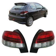 Πισινά Φανάρια Set Για Peugeot 206 98-07 Led Κόκκινα/Crystal Eagle Eyes