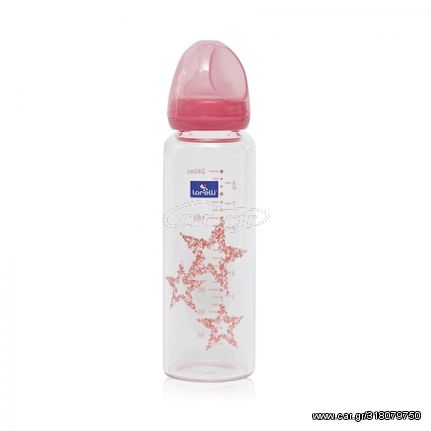 Μπιμπερό Γυάλινο Με Θηλή Σιλικόνης Anti-Colic 0m+ 240ml Pink Stars Lorelli