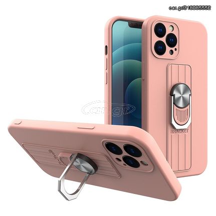 Ring Case silicone case with finger grip and stand for iPhone 12 Pro pink