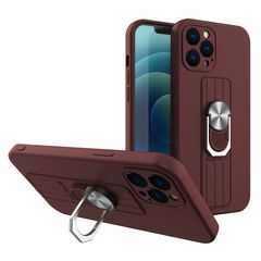 Ring Case silicone case with finger grip and stand for iPhone 12 Pro Max brown