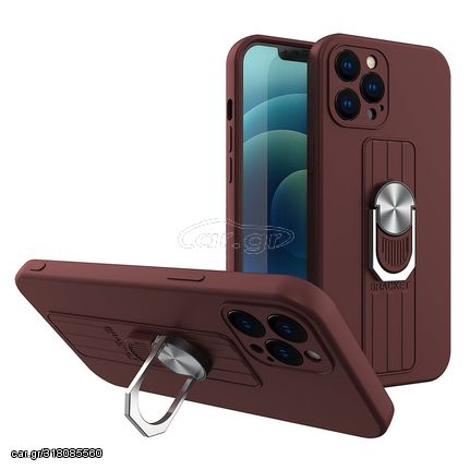 Ring Case silicone case with finger grip and stand for iPhone 12 Pro Max brown