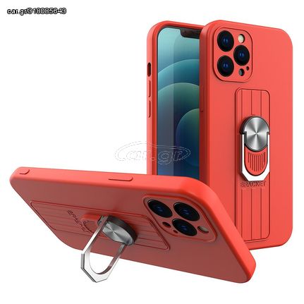 Ring Case silicone case with finger grip and stand for Samsung Galaxy A42 5G red