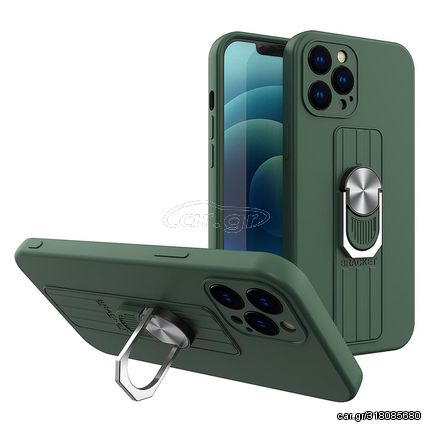 Ring Case silicone case with finger grip and stand for Samsung Galaxy S21 Ultra 5G dark green