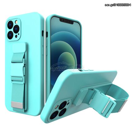 Rope case gel TPU airbag case cover with lanyard for iPhone 12 mini light blue