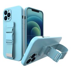 Rope case gel TPU airbag case cover with lanyard for iPhone 13 Pro blue