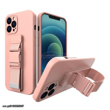 Rope case gel TPU airbag case cover with lanyard for iPhone 13 Pro pink