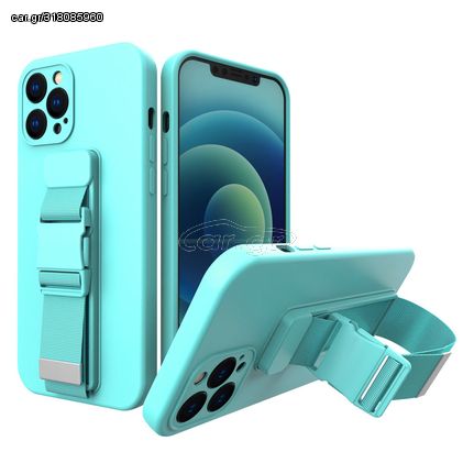 Rope case gel TPU airbag case cover with lanyard for iPhone 13 Pro light blue