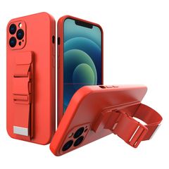 Rope case gel TPU airbag case cover with lanyard for Xiaomi Poco X3 NFC red