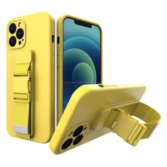 Rope case gel TPU airbag case cover with lanyard for Samsung Galaxy A12 yellow