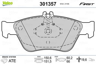 Σετ τακάκια, δισκόφρενα VALEO 301357 για Mercedes-Benz CLK-Class C208 2300cc 230 Kompressor 193 1997-2000 M 111.973 0024204420 0024209620 24204420 24209620