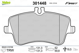 Σετ τακάκια, δισκόφρενα VALEO 301448 για Mercedes-Benz C-Class Coupe CL203 2100cc C220 CDI 136p 2001-2004 OM 611.962 0034202520 0034202620 0034204520 0034205920 0034206020 0034209520 0054206220 006420