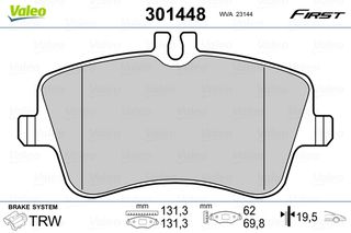 Σετ τακάκια, δισκόφρενα VALEO 301448 για Mercedes-Benz C-Class W203 1800cc C200 CGI Kompressor 2003-2007 M 271.942 0034202520 0034202620 0034204520 0034205920 0034206020 0034209520 0054206220 00642062