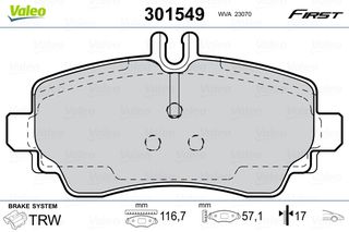 Σετ τακάκια, δισκόφρενα VALEO 301549 για Mercedes-Benz A-Class W168 1700cc A170 CDI 95ps 2001-2004 OM 668.942 1684200020 1684200120 1684200720 1684200820