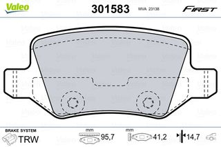 Σετ τακάκια, δισκόφρενα VALEO 301583 για Mercedes-Benz A-Class W168 1700cc A170 CDI 95ps 2001-2004 OM 668.942 1684200420 1694200420 1694201120 1694201420 1694201720 4144200120