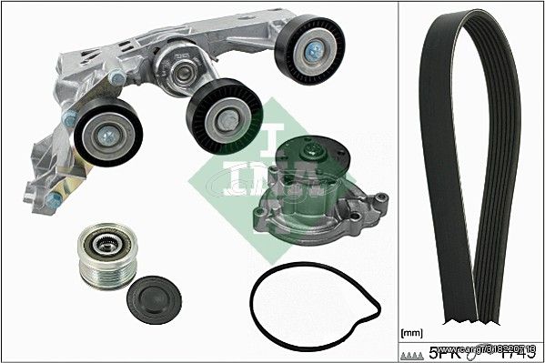 Αντλία νερού + σετ ιμάντων poly-V INA 529015530 για Mercedes-Benz A-Class W169 2000cc A200 CDI 140ps 2004-2012 OM 640.941 0009932096 0009932096 0019933096 0019933096 0019936996 0019936996 0019937796 0