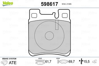 Σετ τακάκια, δισκόφρενα VALEO 598617 για Mercedes-Benz C-Class W203 3000cc C30 CDI AMG 231ps 2003-2007 OM 612.990 0024200520 0024201620 0024204620 0024208020 0034203020 0034204820 0034204920 004420162