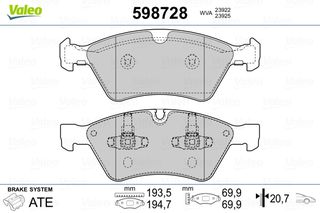 Σετ τακάκια, δισκόφρενα VALEO 598728 για Mercedes-Benz GL-Class X164 3000cc 350 CDI 211ps 2009-2012 OM 642.820 0044204020 1644200820 1644201820 44204020