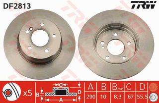 Δισκόπλακα TRW DF2813 για Mercedes-Benz C-Class W203 2200cc C220 CDI 150ps 2003-2007 OM 646.963 210423101264 2104230612 A1244231112 A2104230312 A210423101264 1244231112 A2104230612 A2104231012 A203423