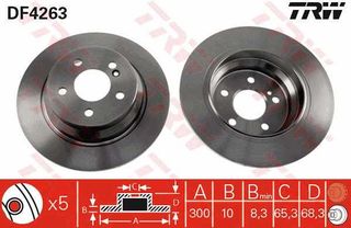 Δισκόπλακα TRW DF4263 για Mercedes-Benz E-Class SW S211 2100cc D 163ps 2003-2009 OM 646.821 A000423101207 A0004231012 000423101207 0004231012 2114230712 A2114230712 A0004231012