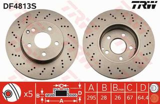 Δισκόπλακα TRW DF4813S για Mercedes-Benz C-Class SW S204 1800cc C250 CGI 204ps 2009-2014 M 271.860 A2044212812 A2044210912 2044210912 A2044213612 2044212812 2044213612