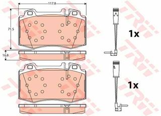 Σετ τακάκια, δισκόφρενα TRW GDB1543 για Mercedes-Benz C-Class W203 5400cc C55 AMG 367ps 2004-2007 M 113.988 004420902041 A0064203220 0034205820 0044209020 0064201220 0044200520 004420052067 A003420582