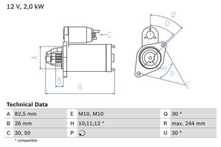 Μίζα BOSCH 0986017260 για Mercedes-Benz Vito  Van W639 2100cc D 88ps 2003- OM 646.983 A0041518901 A004151890180 A0041519201 A004151920180 A0041519701 A004151970180 A0051511301 A005151130180 A005151660