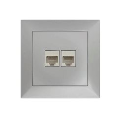 Πρίζα DATA διπλή RJ45+RJ45 Cat.6 ασημί χρώμα σειρά Κλειώ