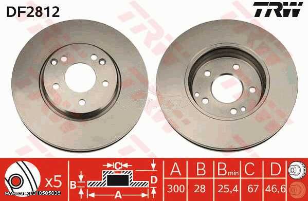 Δισκόπλακα TRW DF2812 για Mercedes-Benz SLK-Class R171 1800cc 200 Kompressor 184 2008-2011 M 271.954 05098063AA 5098064AB 5098064AC 5098063AA 5098064AA 05098064AA A2034210512 A2104211512 2104212212 A2