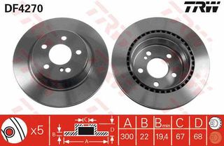 Δισκόπλακα TRW DF4270 για Mercedes-Benz GLK-Class 2100cc 220 CDI 170ps 2008-2015 OM 651.916 0004230912 A2114230912 2114230912 A0004230912