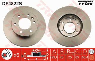 Δισκόπλακα TRW DF4822S για Mercedes-Benz Sprinter Van 3000cc D 184ps 2006-2009 OM 642.992 9064210112 9064210212 9064210012 A9064210012 A9064210112 A9064210212 2E0615301