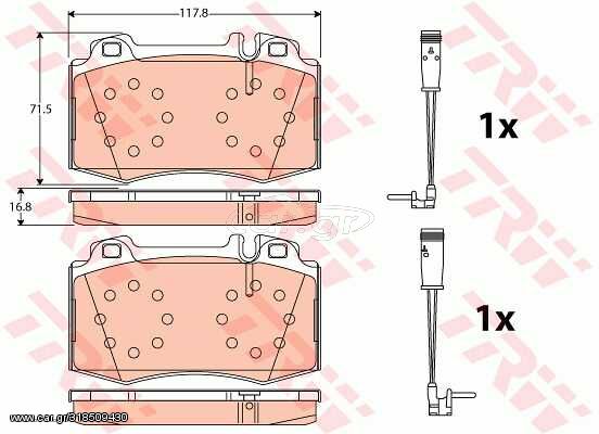 Σετ τακάκια, δισκόφρενα TRW GDB1543 για Mercedes-Benz E-Class W211 5000cc 306ps 2002-2008 M 113.967 004420902041 A0064203220 0034205820 0044209020 0064201220 0044200520 004420052067 A0034205820 A00442