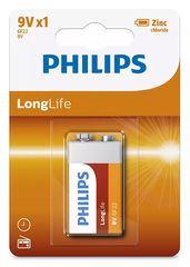 PHILIPS LongLife Zinq chloride μπαταρία 6F22L1B/10, 6F22 9V, 1τμχ