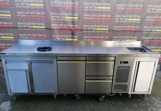Coffe Station Με Ψυγείο, Λάντζα, Rinser, Συρτάρι Καφέ & Κάδο Με Αμπάρι 244x70x86 - Καινούργιο.