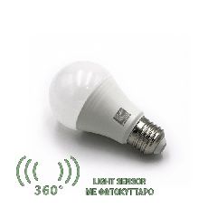 Λάμπα led αχλάδι Ε27 9W με φωτοκύτταρο μέρας-νύχτας 230V 4000K ενδιάμεσο λευκό φως 900L