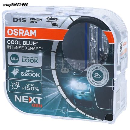 OSRAM D1S 35W Xenarc Cool Blue Intense Next Gen +150% Περισσότερο Φως 6200K (66140CBN-HCB) 2τμχ